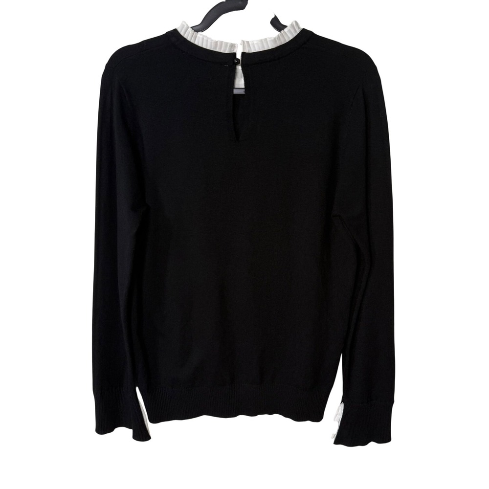 Vila Milana L Black Wool Blend Sweater Pleated Ruff Collar Cuffs‎ NWOT Wednesday - Picture 3 of 11